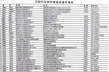 江鈴汽車全國服務(wù)站地址及聯(lián)系電話